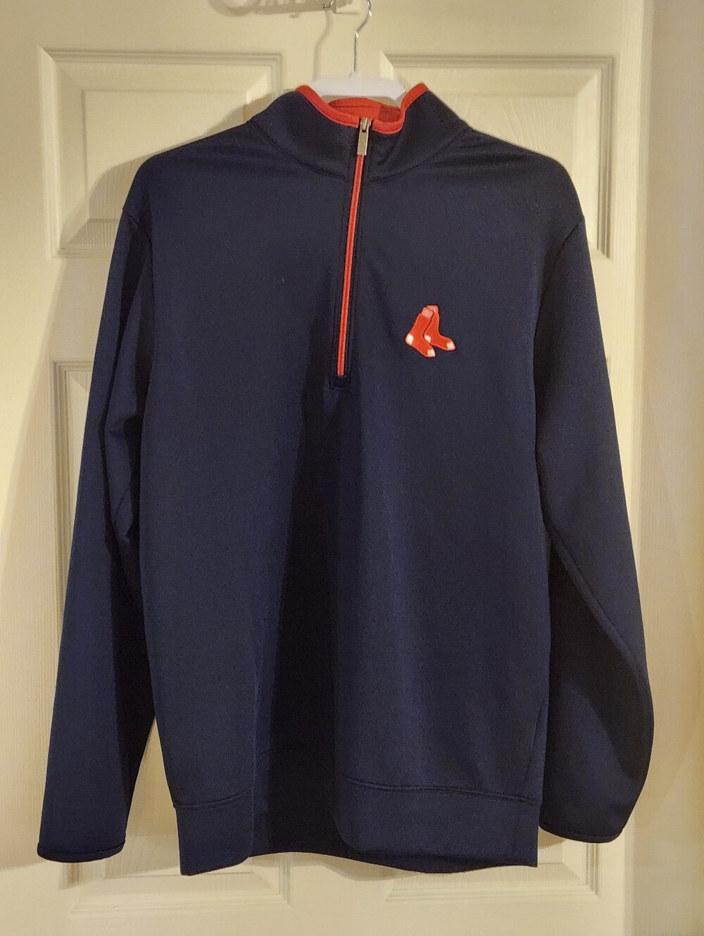 Antigua Boston Red Sox Men's Large Navy Quarter-Zip Pull Over Red Accent Sweater